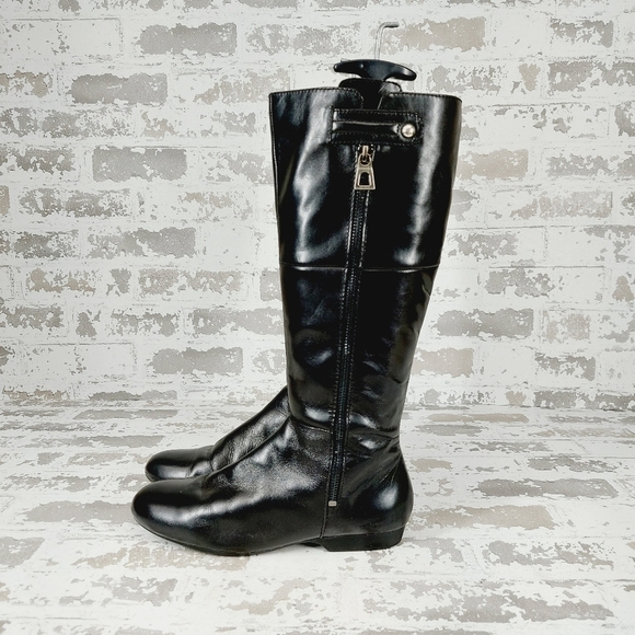 Enzo Angiolini Zoot Leather Knee High Solid Black Side Zipper Riding Boots T425 - Picture 1 of 10